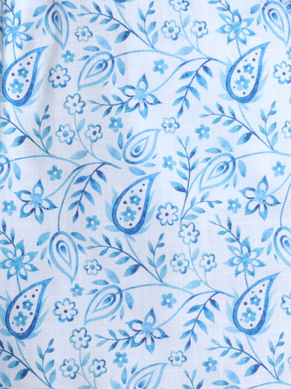 Blue Paisley Cotton Slub Shirt & Shorts Co-ord Set