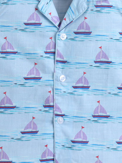 Sailboat Print Cotton Slub Co-ord Set