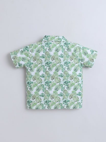 Tropical Leaves Cotton Slub Co-ord Set – Green