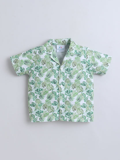 Tropical Leaves Cotton Slub Co-ord Set – Green