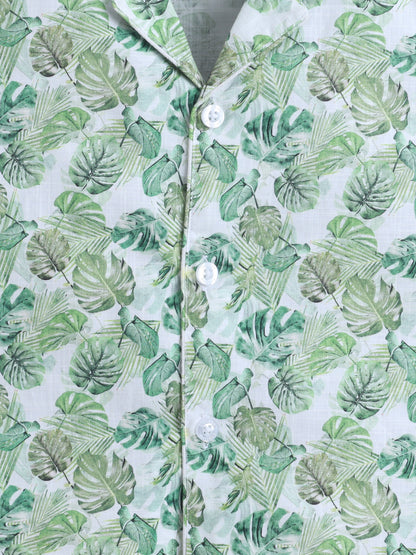 Tropical Leaves Cotton Slub Co-ord Set – Green