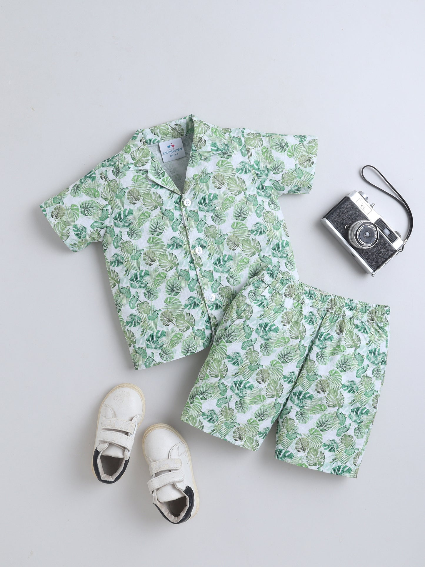 Tropical Leaves Cotton Slub Co-ord Set – Green