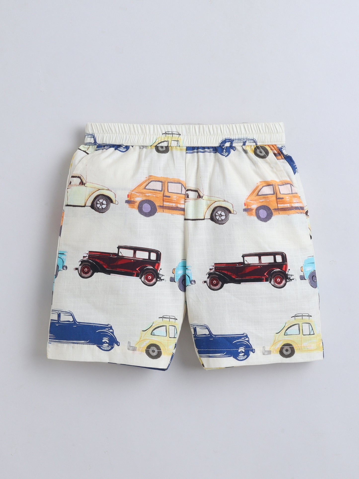 Vintage Cars Cotton Slub Co-ord Set- Beige