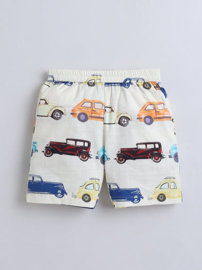 Vintage Cars Cotton Slub Co-ord Set- Beige