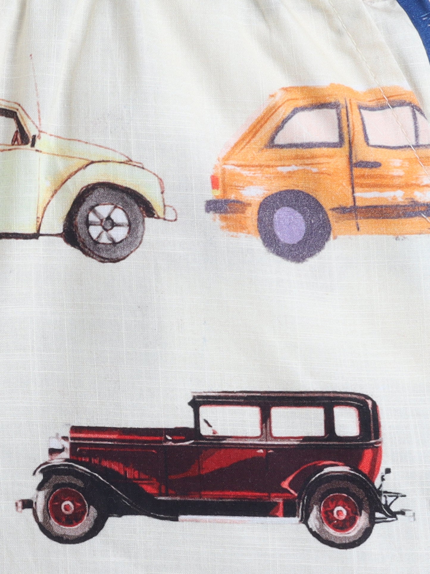 Vintage Cars Cotton Slub Co-ord Set- Beige