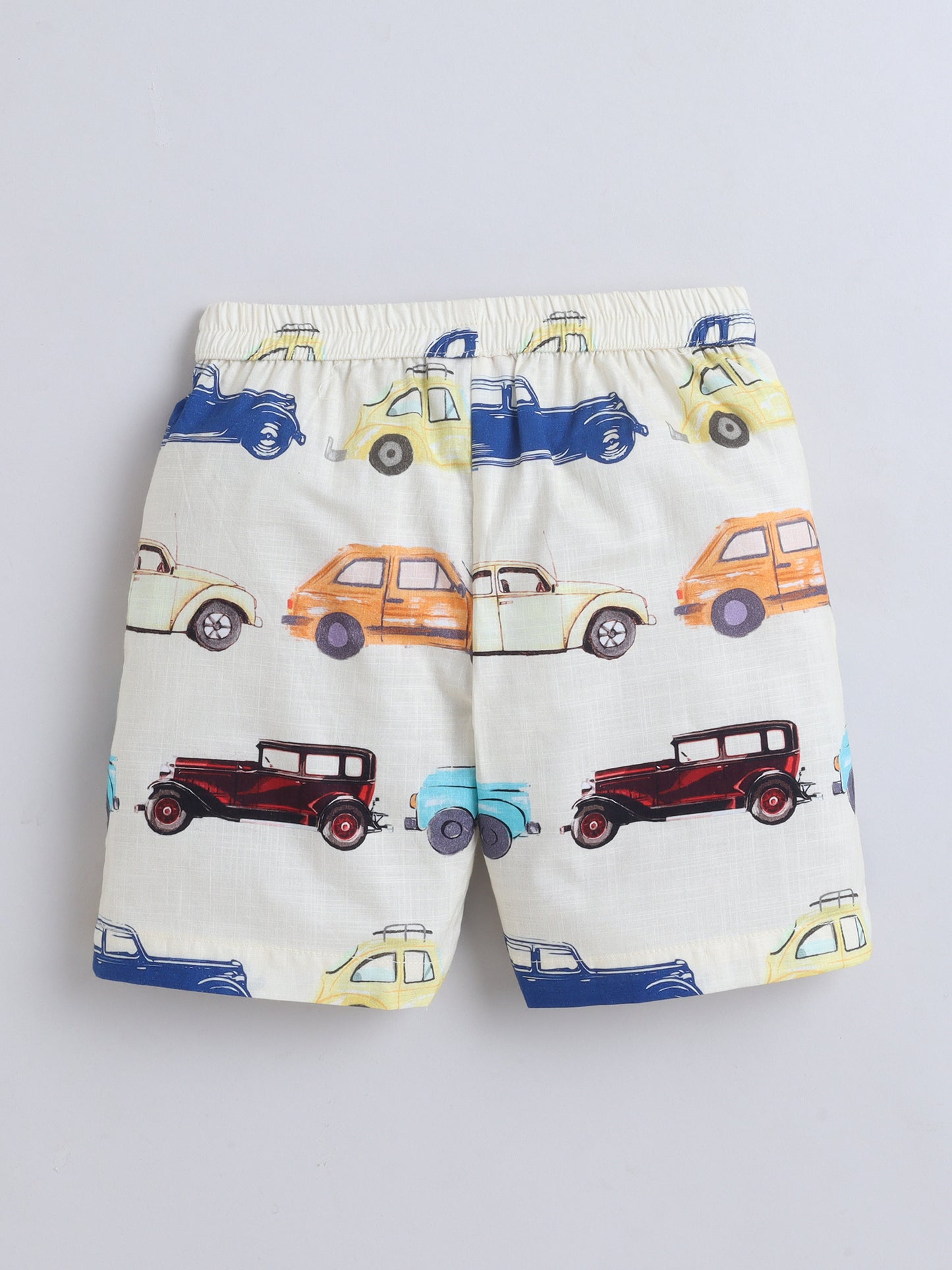 Vintage Cars Cotton Slub Co-ord Set- Beige