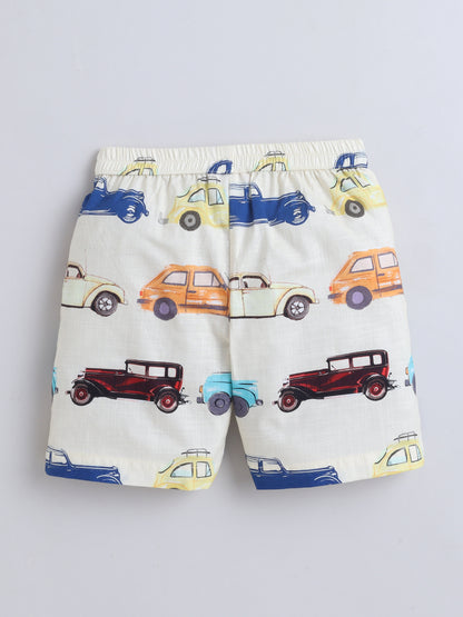 Vintage Cars Cotton Slub Co-ord Set- Beige