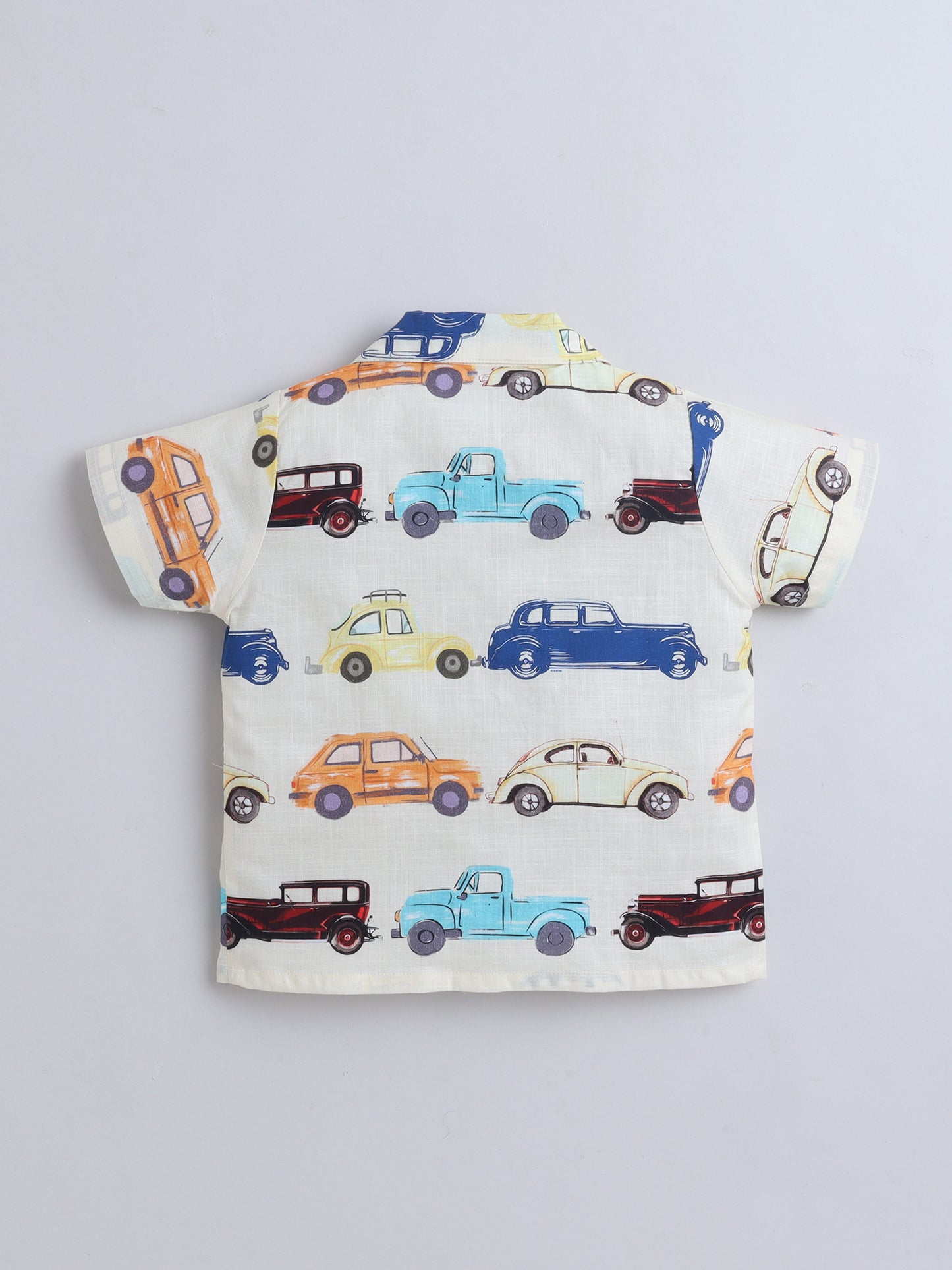 Vintage Cars Cotton Slub Co-ord Set- Beige