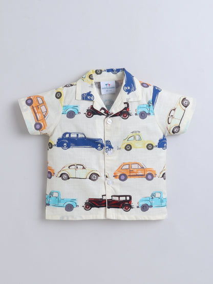Vintage Cars Cotton Slub Co-ord Set- Beige