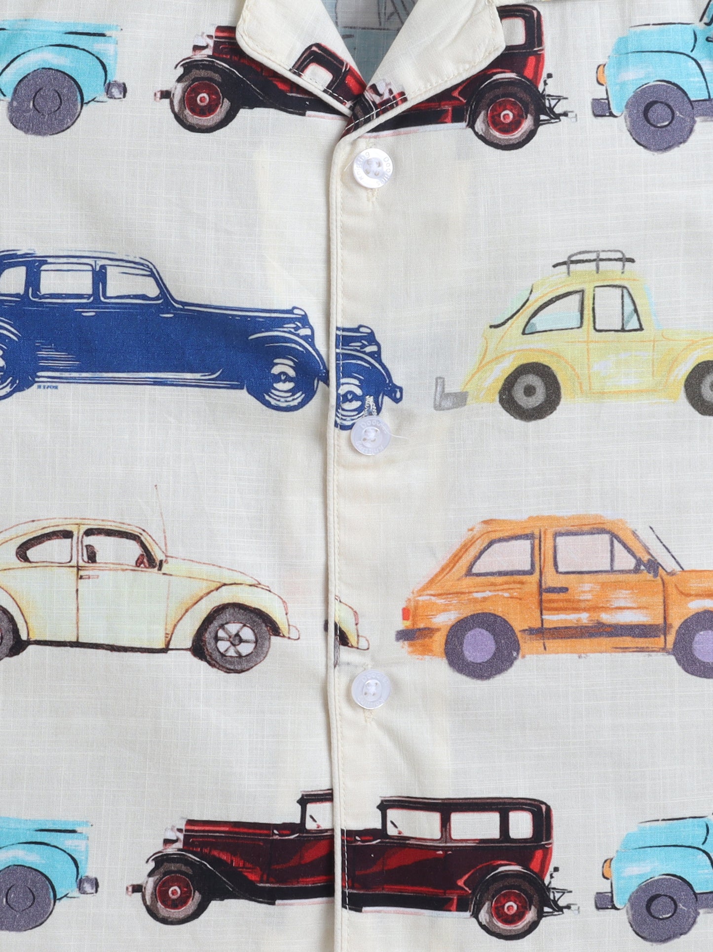 Vintage Cars Cotton Slub Co-ord Set- Beige