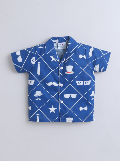 Blue Retro Print Cotton Slub Co-ord Set