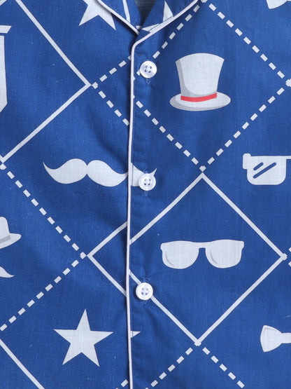 Blue Retro Print Cotton Slub Co-ord Set