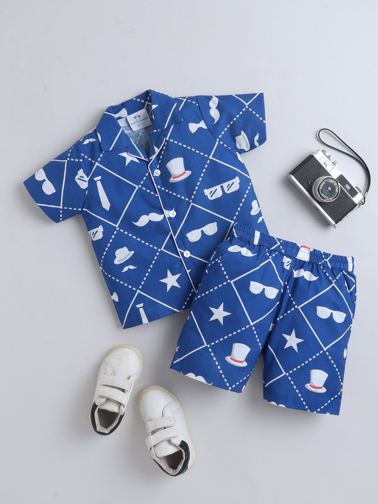 Blue Retro Print Cotton Slub Co-ord Set