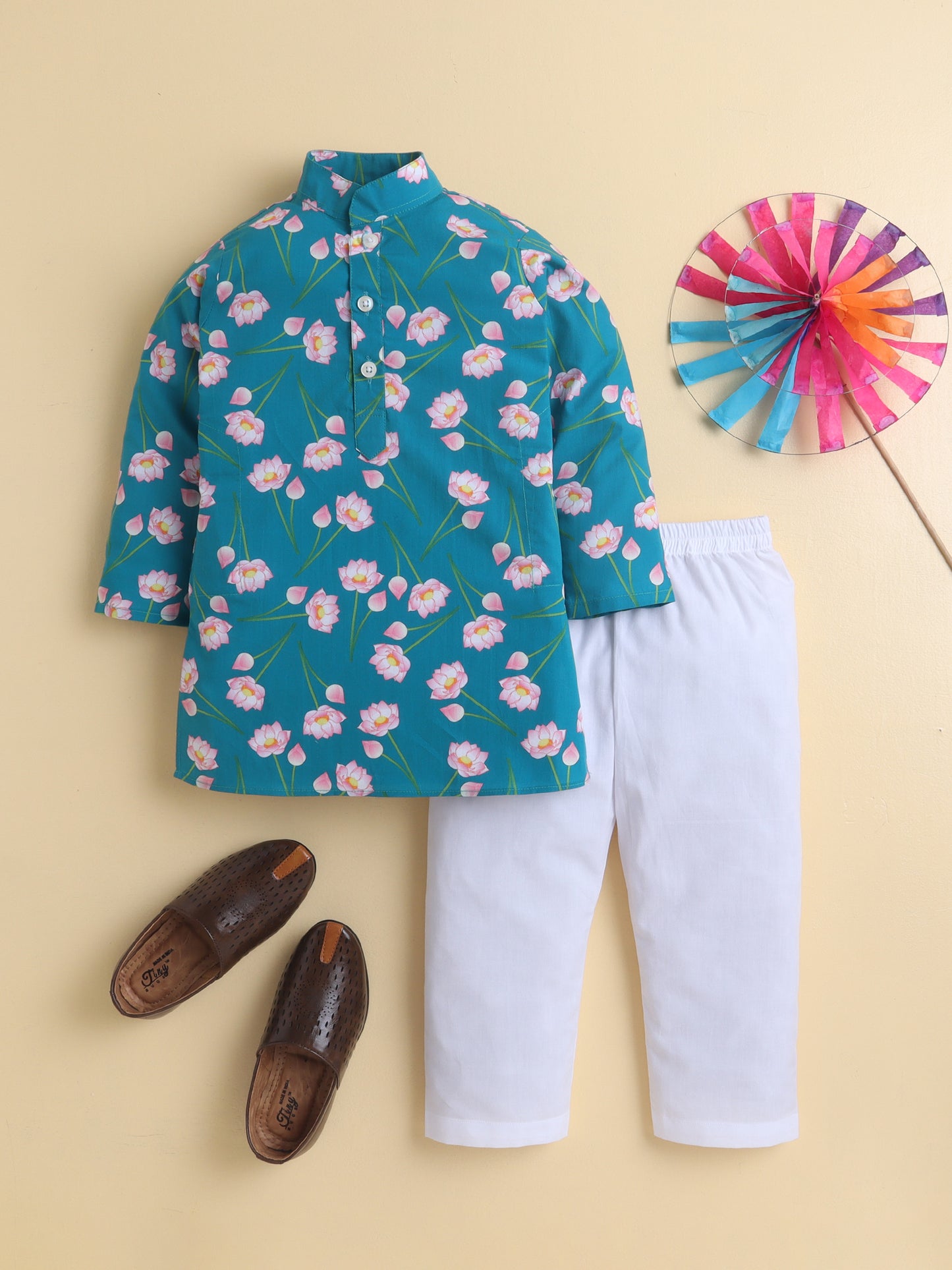 Lotus Cotton Poplin Kurta Pyjama Set