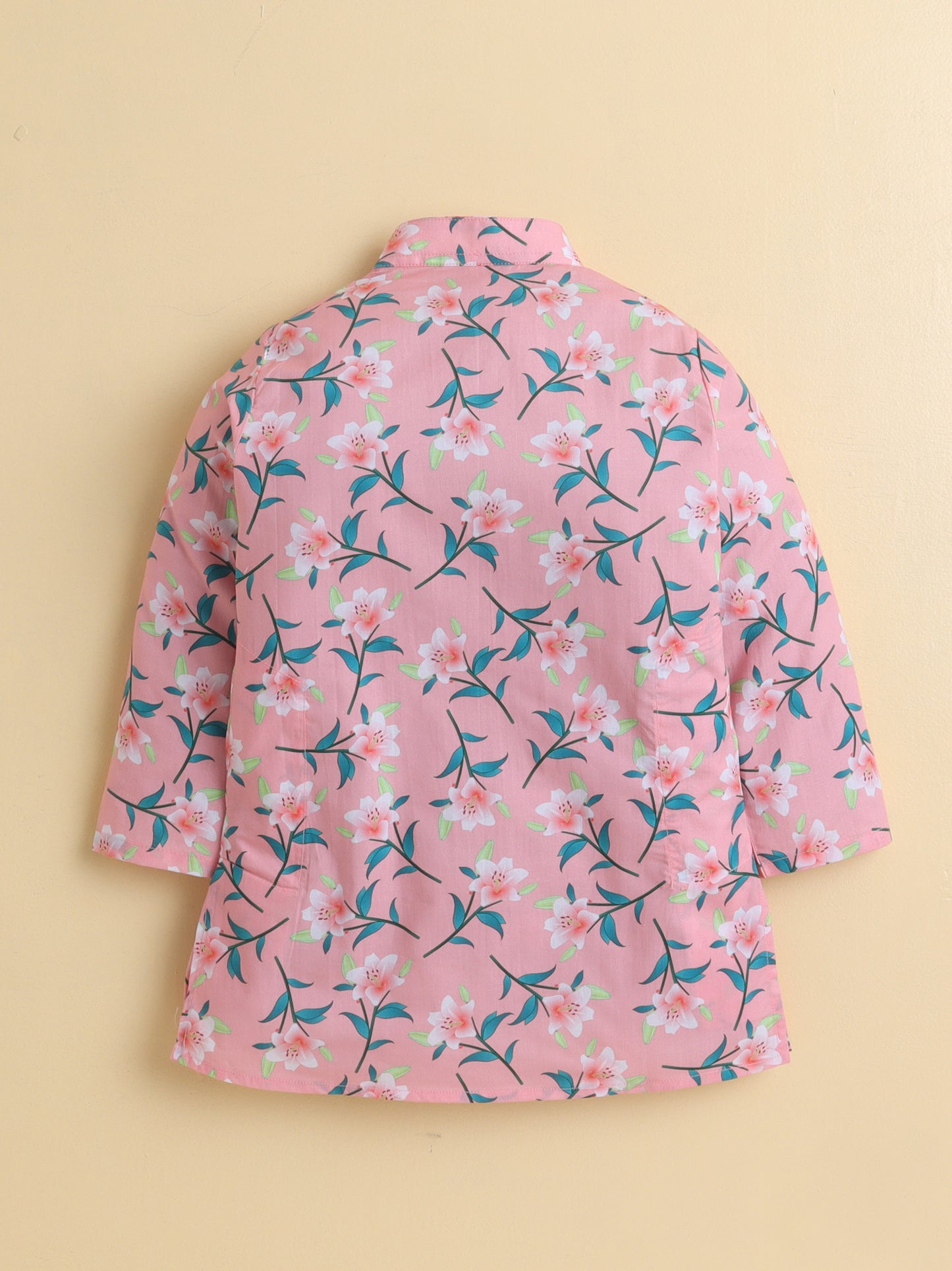 Blush Pink Floral Cotton Poplin Kurta Pyjama Set