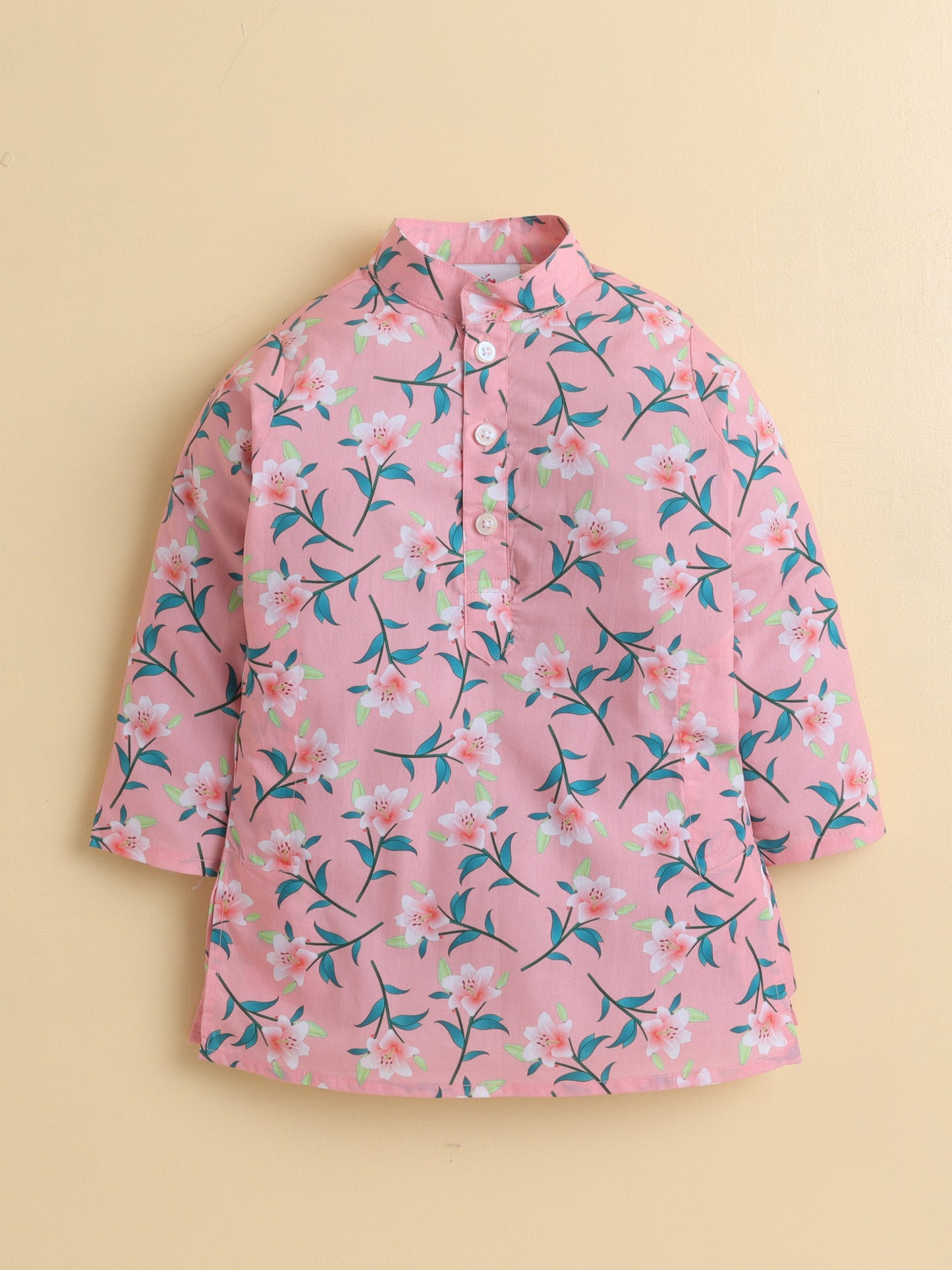 Blush Pink Floral Cotton Poplin Kurta Pyjama Set