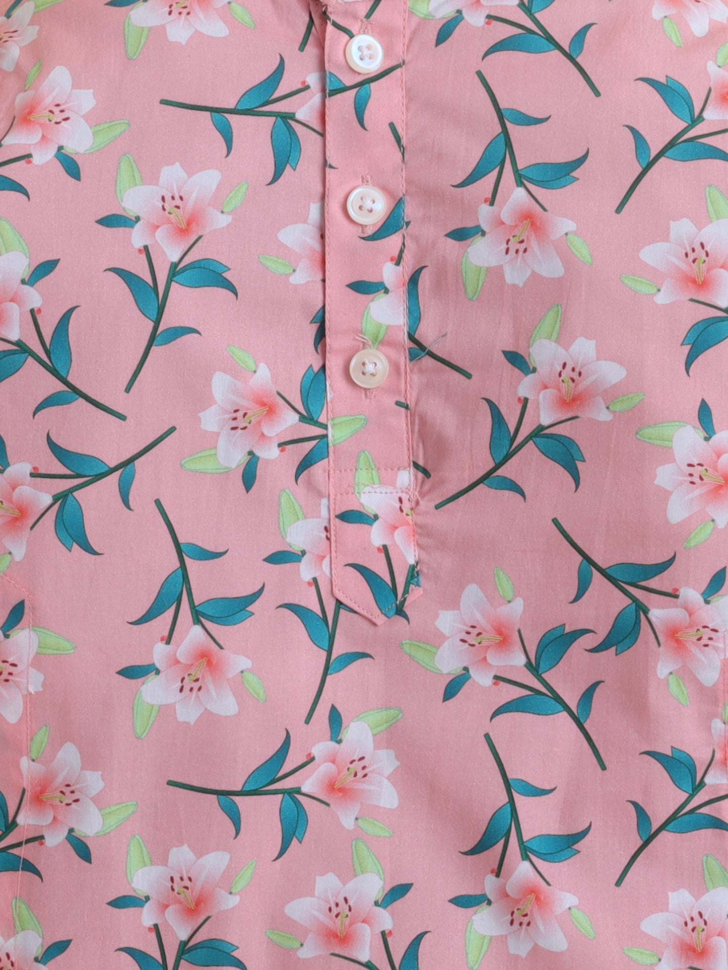 Blush Pink Floral Cotton Poplin Kurta Pyjama Set