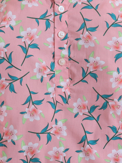 Blush Pink Floral Cotton Poplin Kurta Pyjama Set