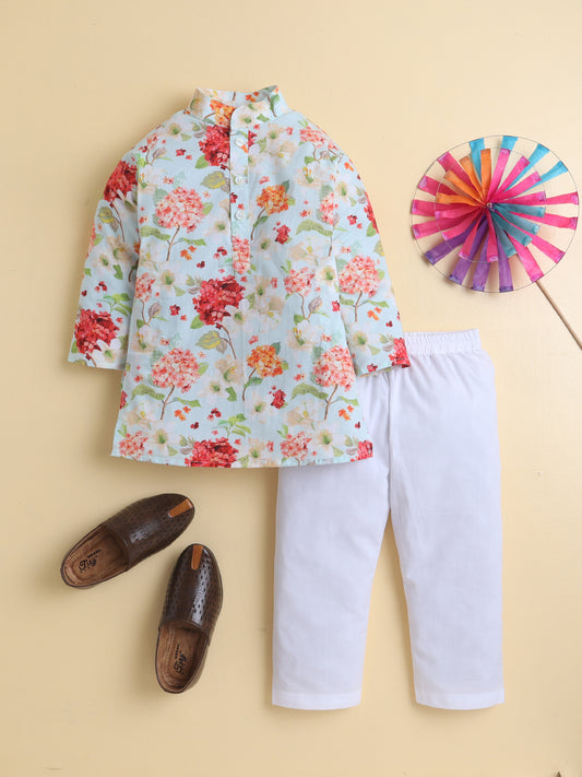 5️⃣ Vintage Garden Floral Kurta Pyjama Set