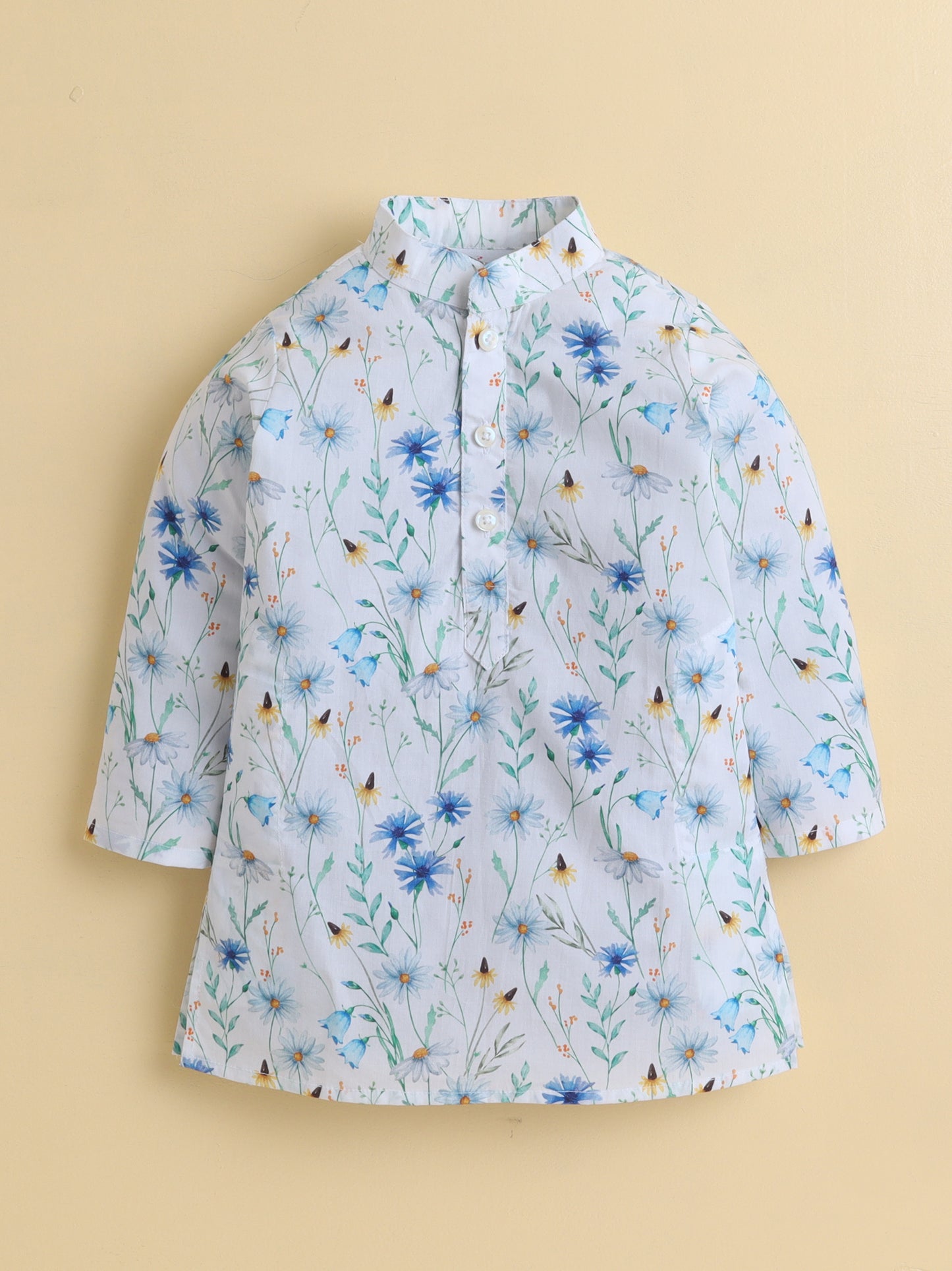 Blue Meadow Cotton Poplin Kurta Pyjama Set