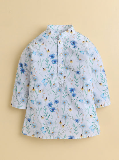 Blue Meadow Cotton Poplin Kurta Pyjama Set