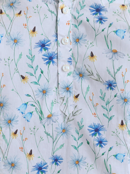 Blue Meadow Cotton Poplin Kurta Pyjama Set