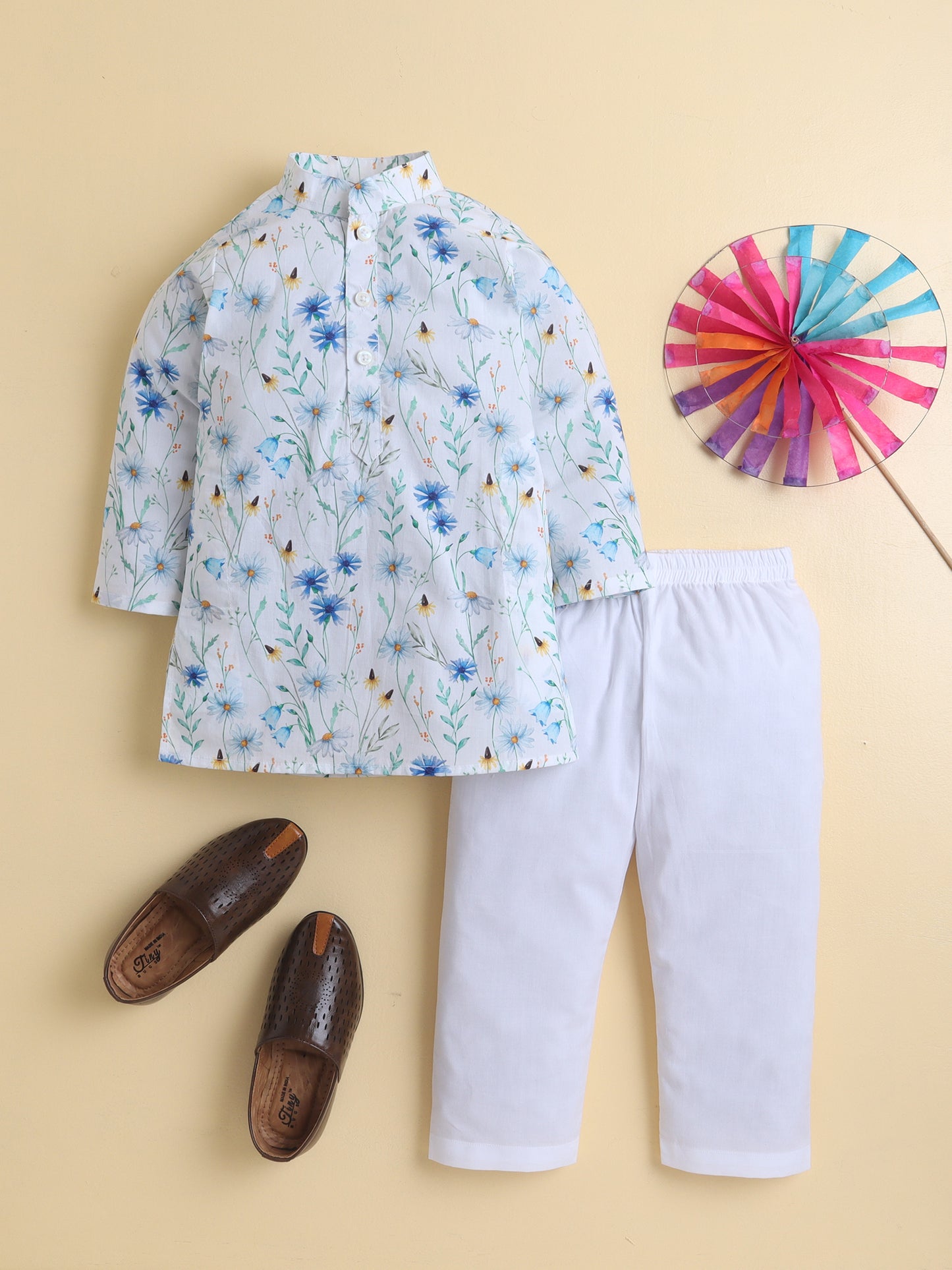 Blue Meadow Cotton Poplin Kurta Pyjama Set