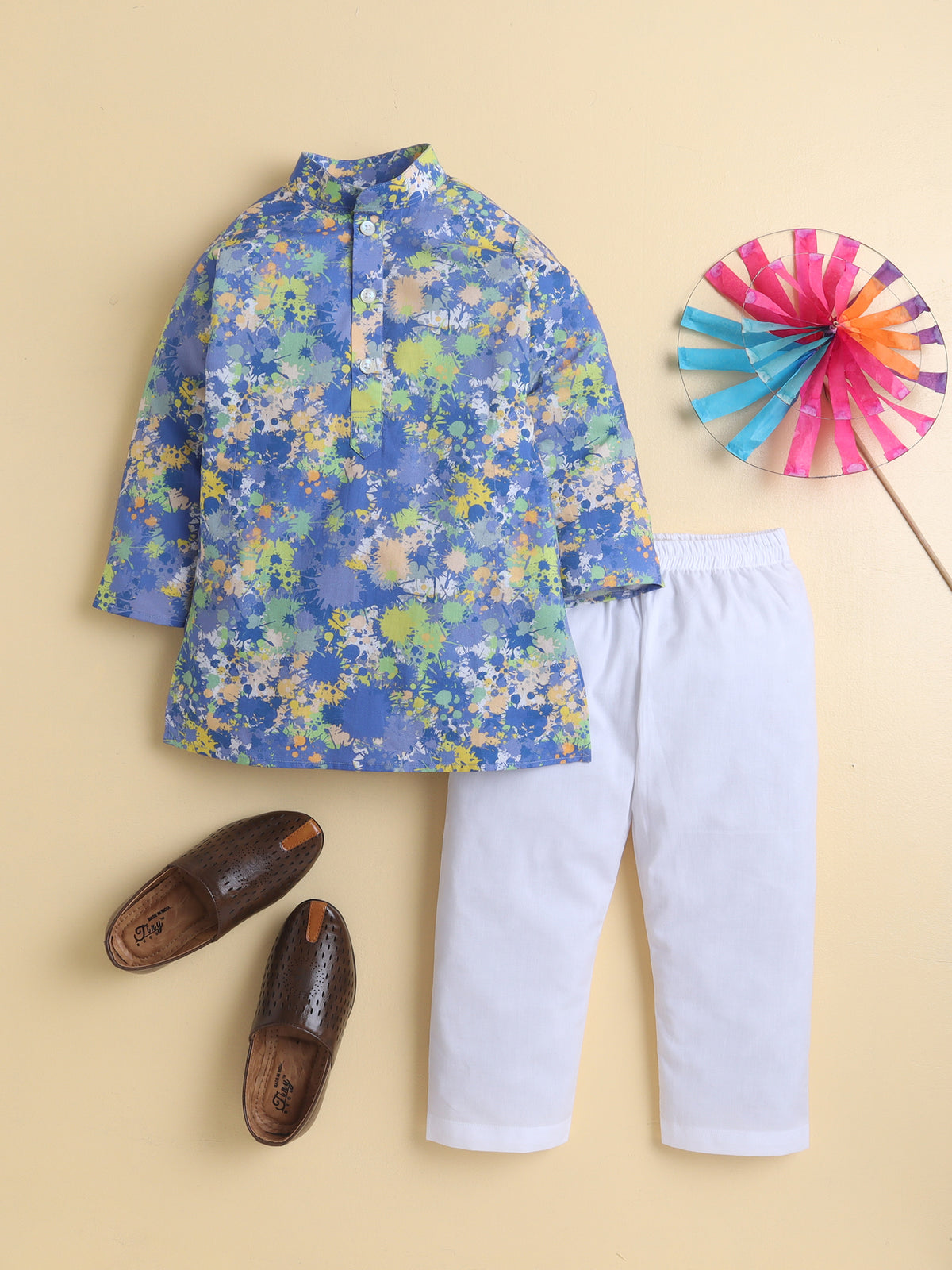Abstract Print Cotton Poplin Kurta Pyjama Set