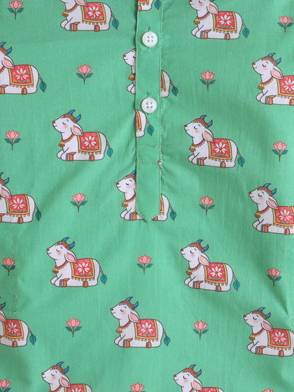 Mint Meadow Cow Kurta Pyjama Set