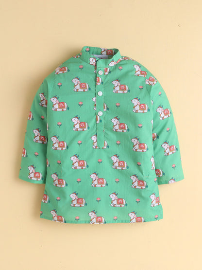 Mint Meadow Cow Kurta Pyjama Set