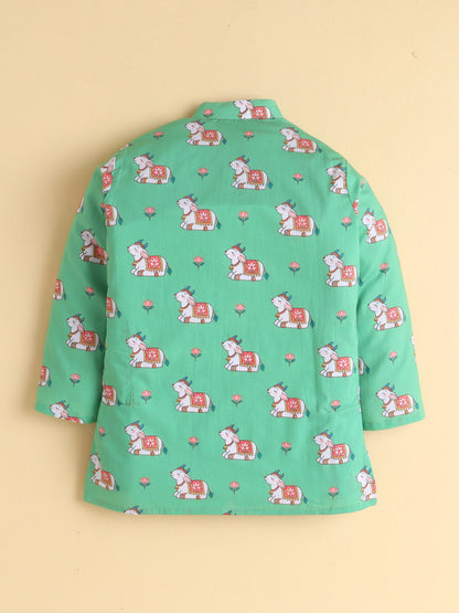 Mint Meadow Cow Kurta Pyjama Set