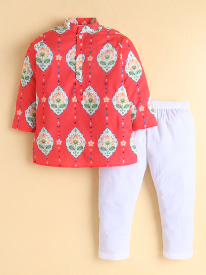 Red Lotus Kurta Pyjama Set