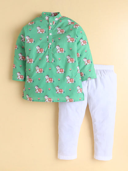Mint Meadow Cow Kurta Pyjama Set