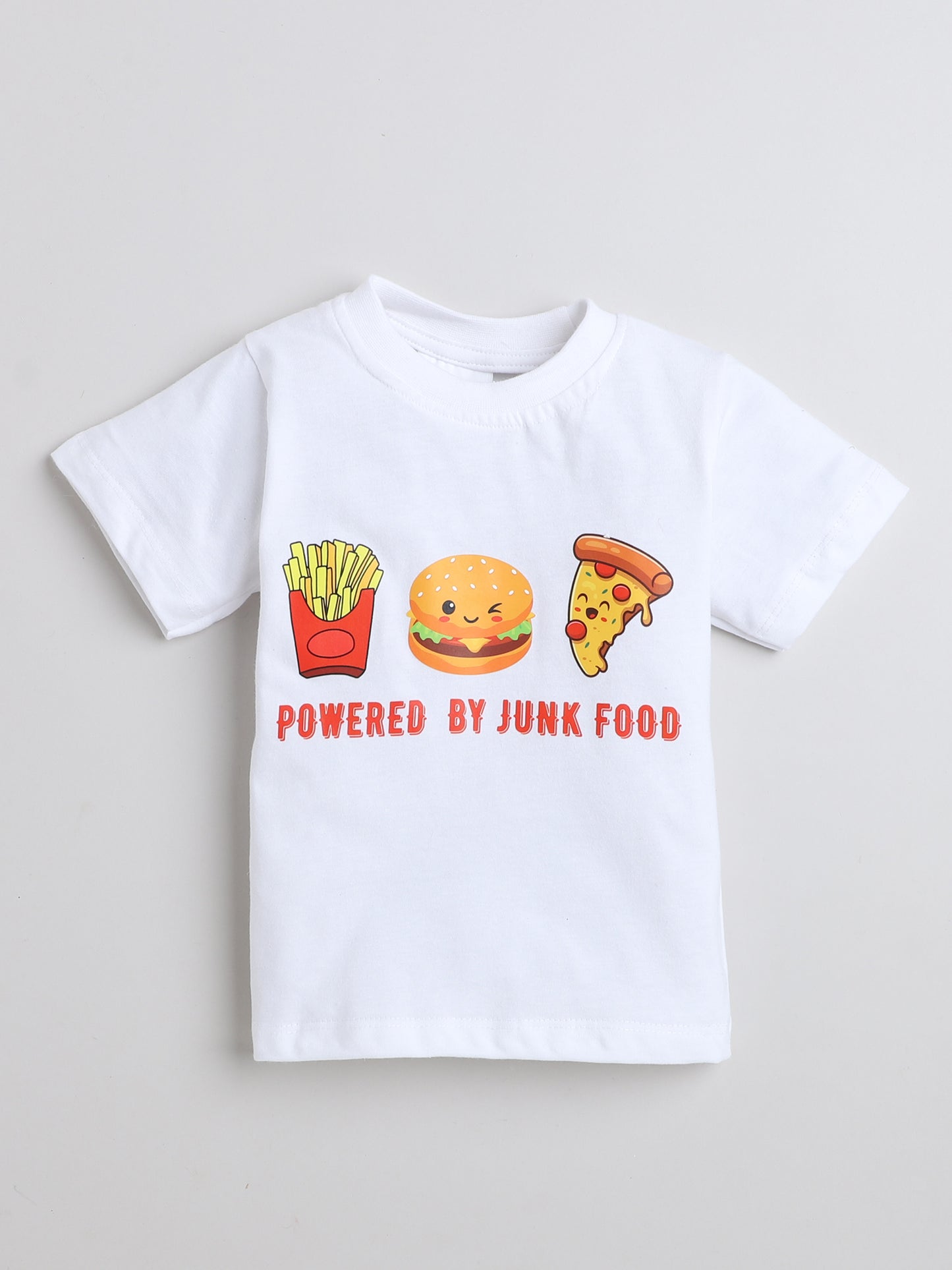 Junk Food Print T-shirt and Pyjama- White & Green