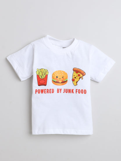 Junk Food Print T-shirt and Pyjama- White & Green