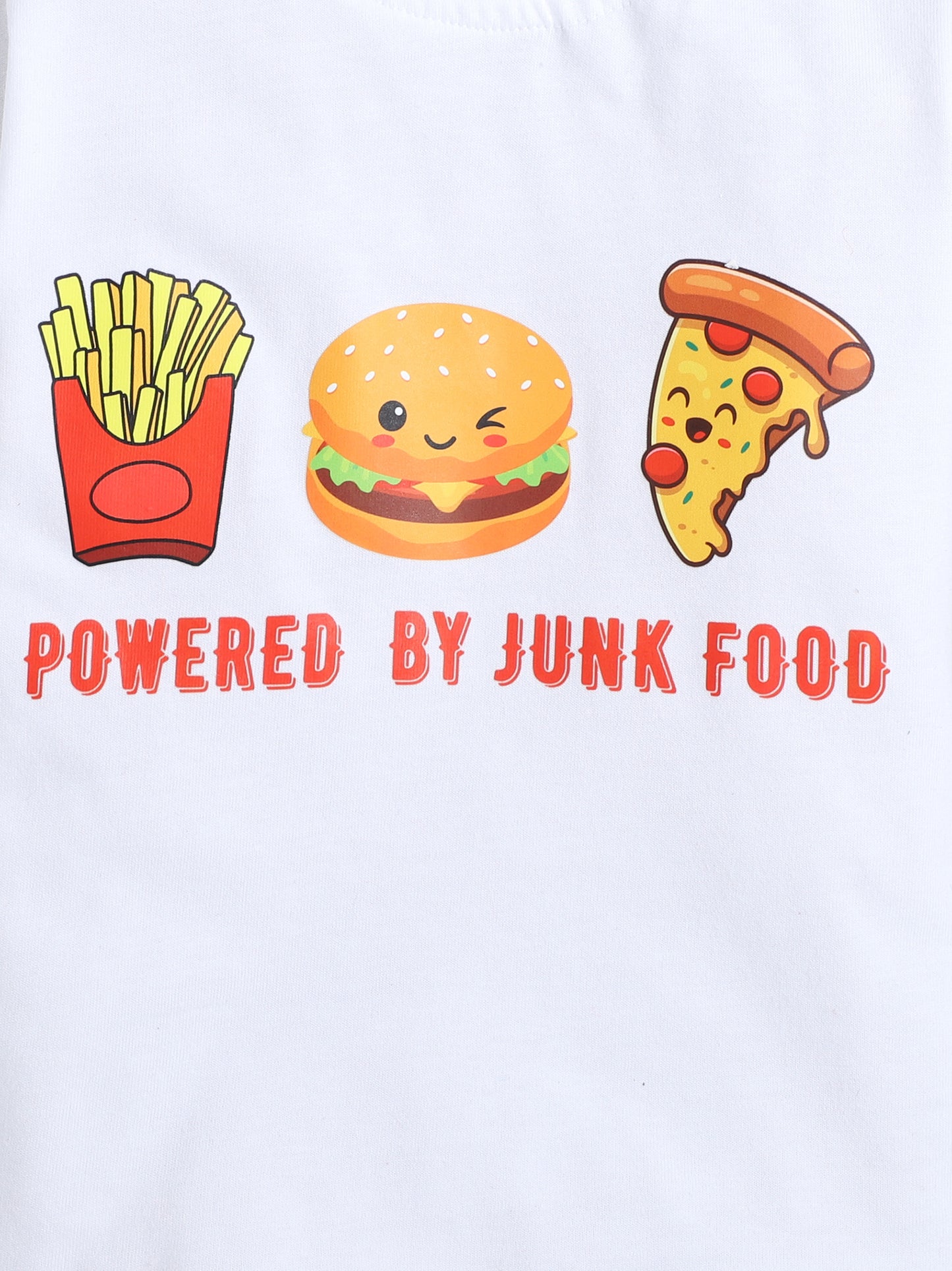 Junk Food Print T-shirt and Pyjama- White & Green