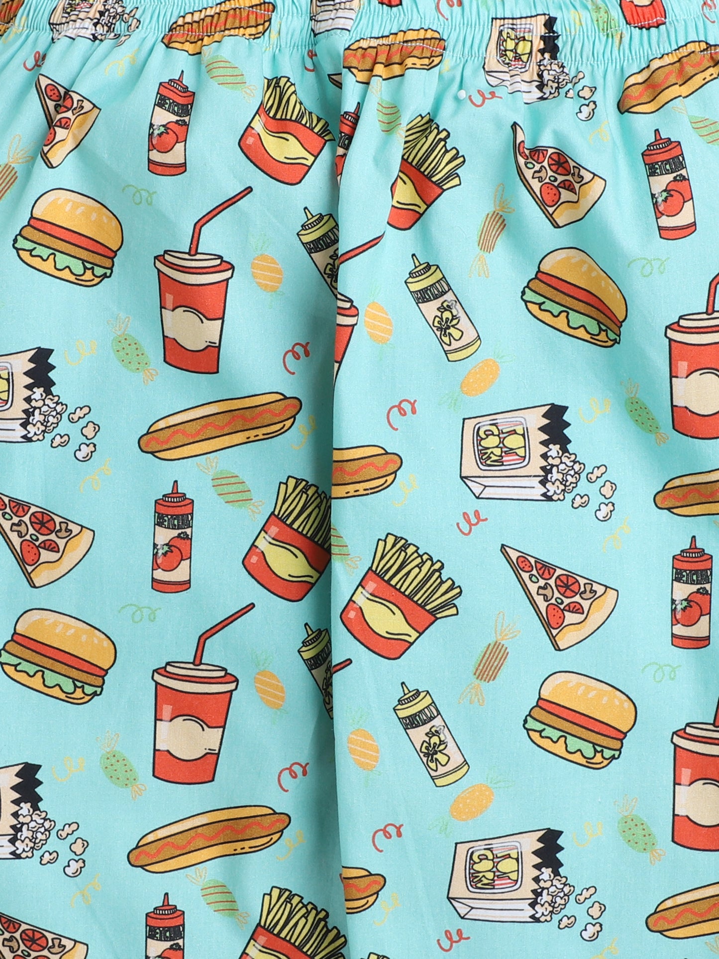 Junk Food Print T-shirt and Pyjama- White & Green