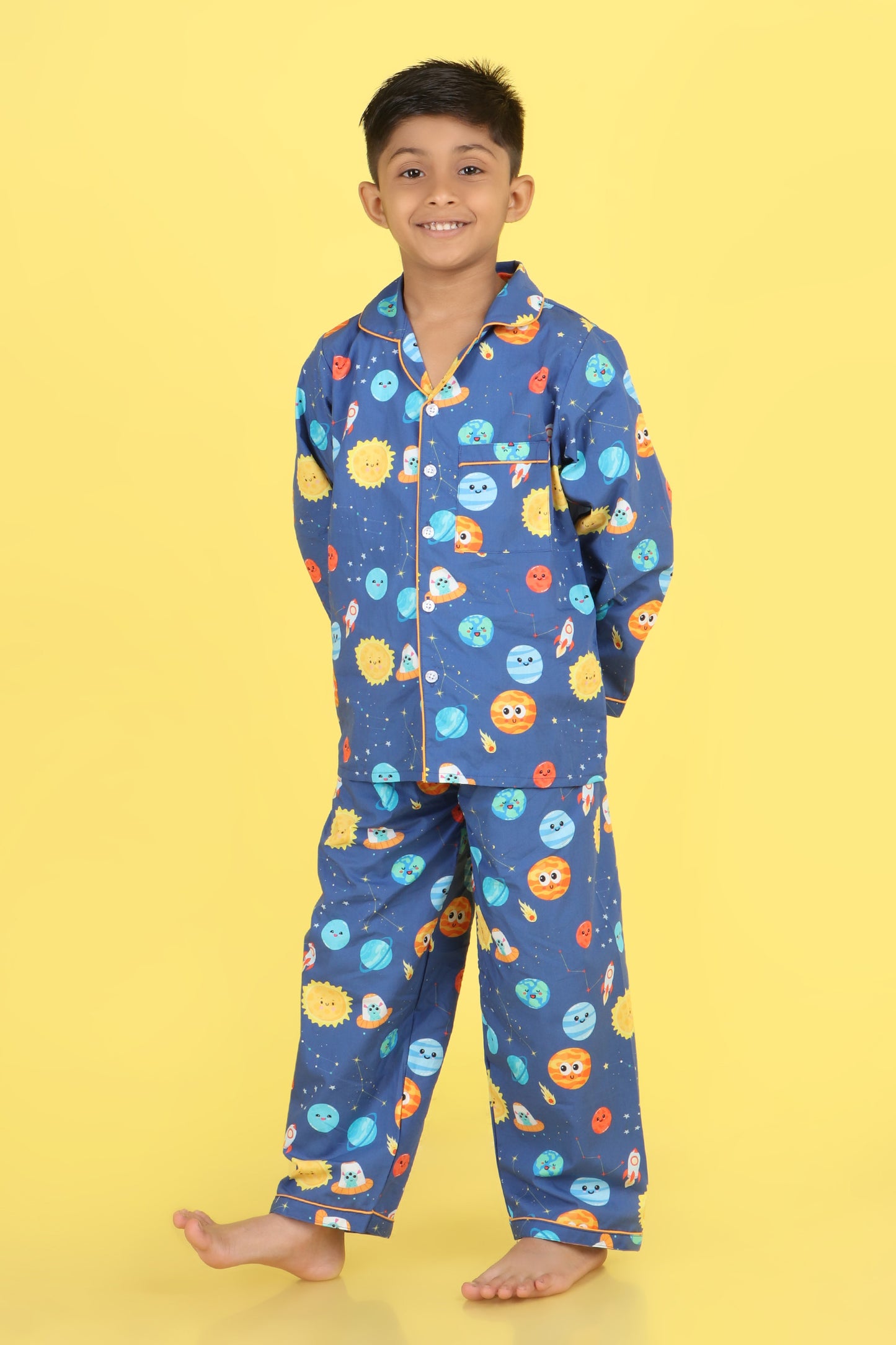 Space and Planets Print Nightsuit- Blue