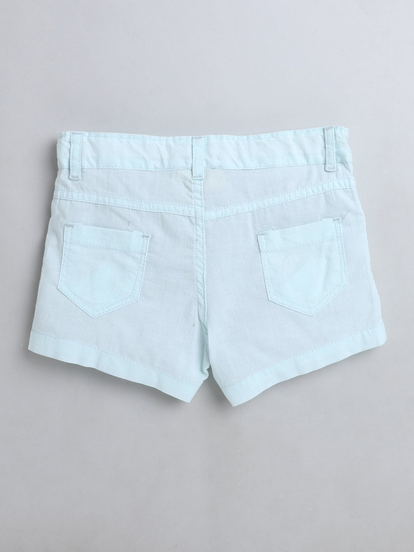 Girls' Shorts with Adjustable Waist- Light Blue