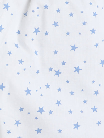 Blue Stars Print Night Suit- White