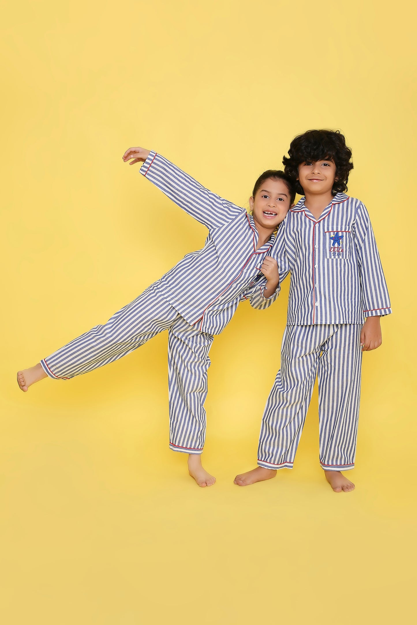 Blue and White Stripes Nightsuit with Lil Star Embrodiery on Pocket