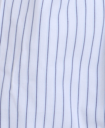 White and Blue Stripes Night suit with Live, Love Soccer embroidery on pocket