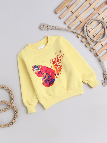 Knitting Doodles Kids' Sweat Shirt with Warm Fleece and Pretty Butterfly print- Yellow