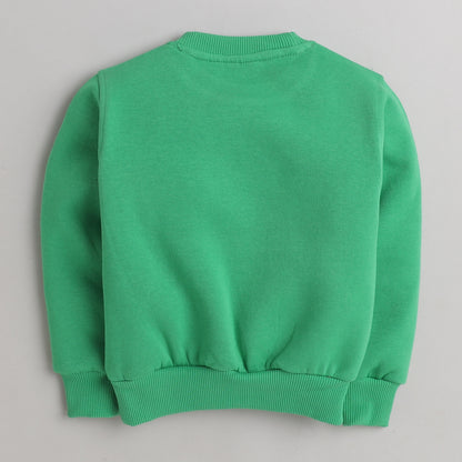 Make Me Smile Print Sweatshirt with Fleece Lining- Green