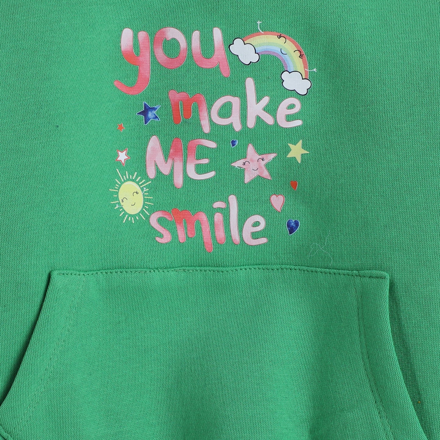 Make Me Smile Print Sweatshirt with Fleece Lining- Green
