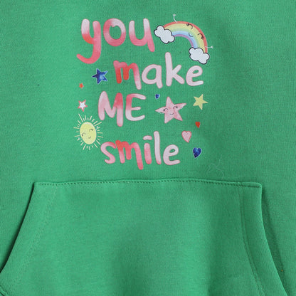 Make Me Smile Print Sweatshirt with Fleece Lining- Green
