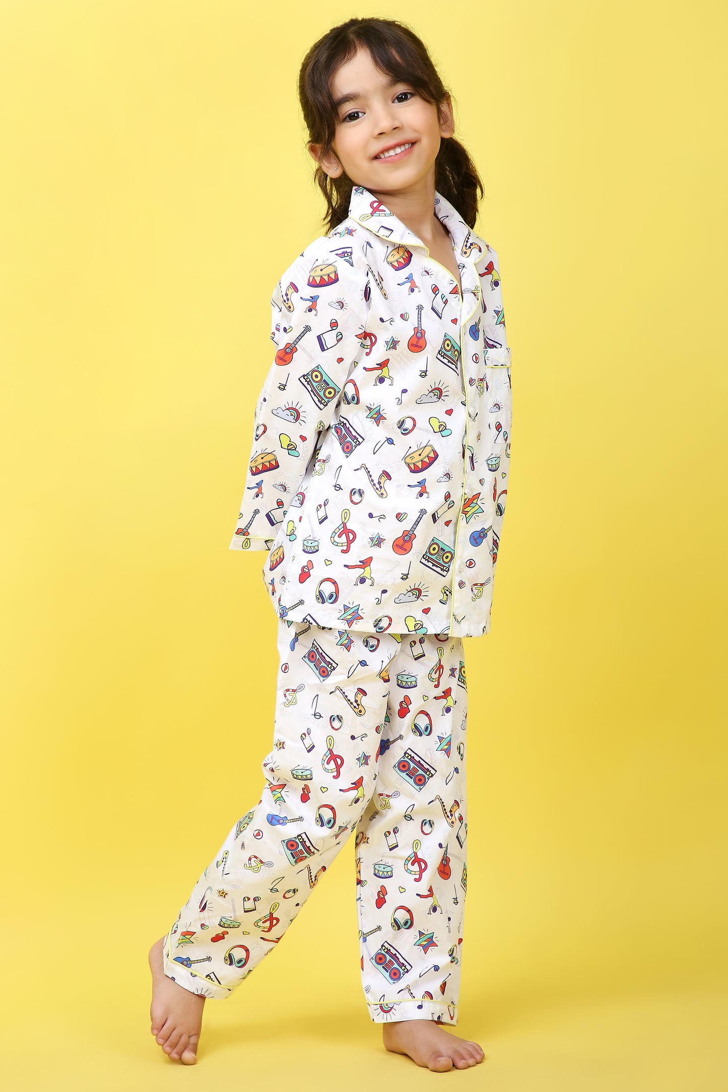 Musical Instruments Print Nightsuit- White