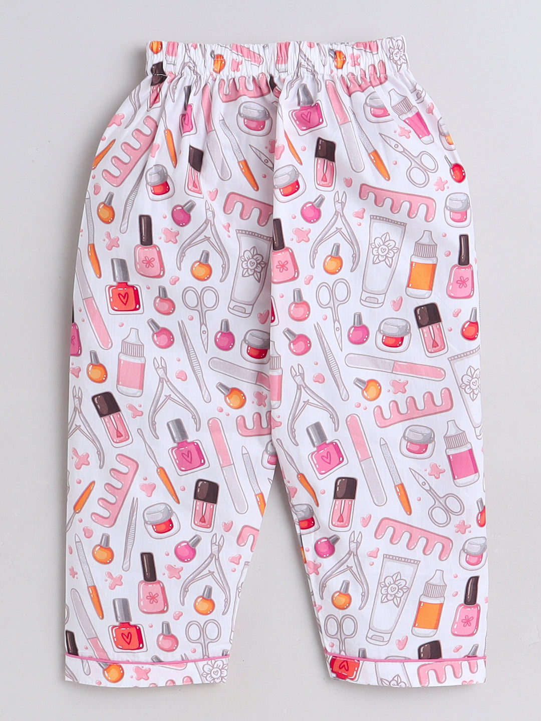 Nail Spa Print Night Suit- White and Pink