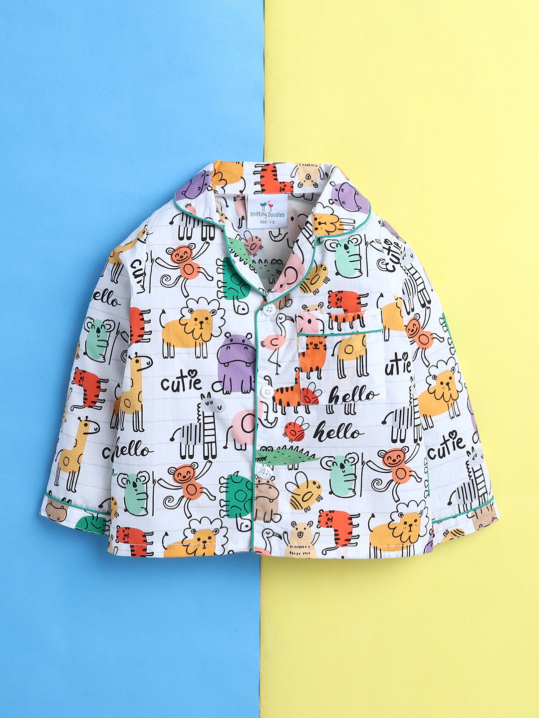 Animals Print Nightsuit- White