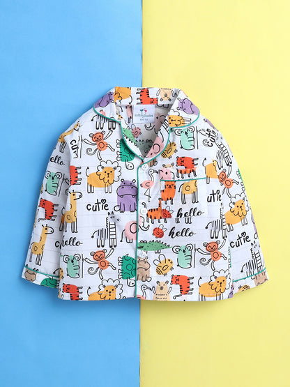 Animals Print Nightsuit- White